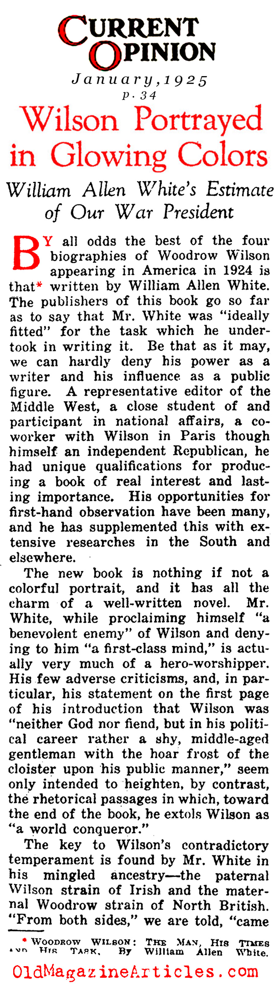 The Life of Woodrow Wilson  (Current Opinion, 1925)