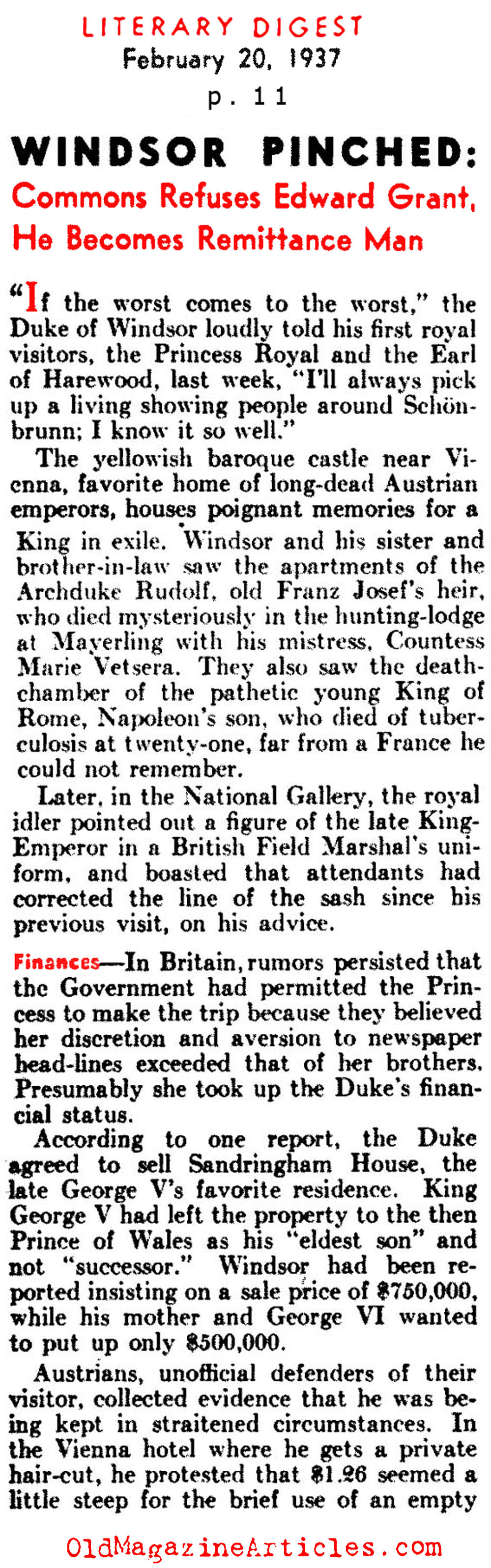 The Living Expenses of the Duke of Windsor (Literary Digest,1936)