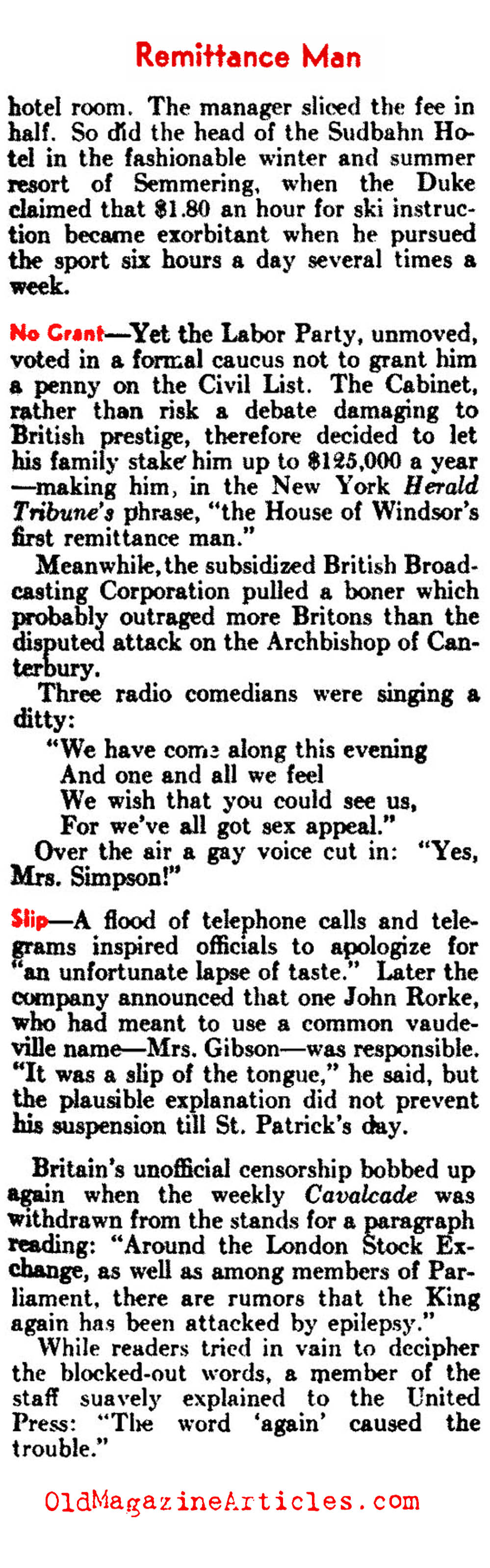 The Living Expenses of the Duke of Windsor (Literary Digest,1936)