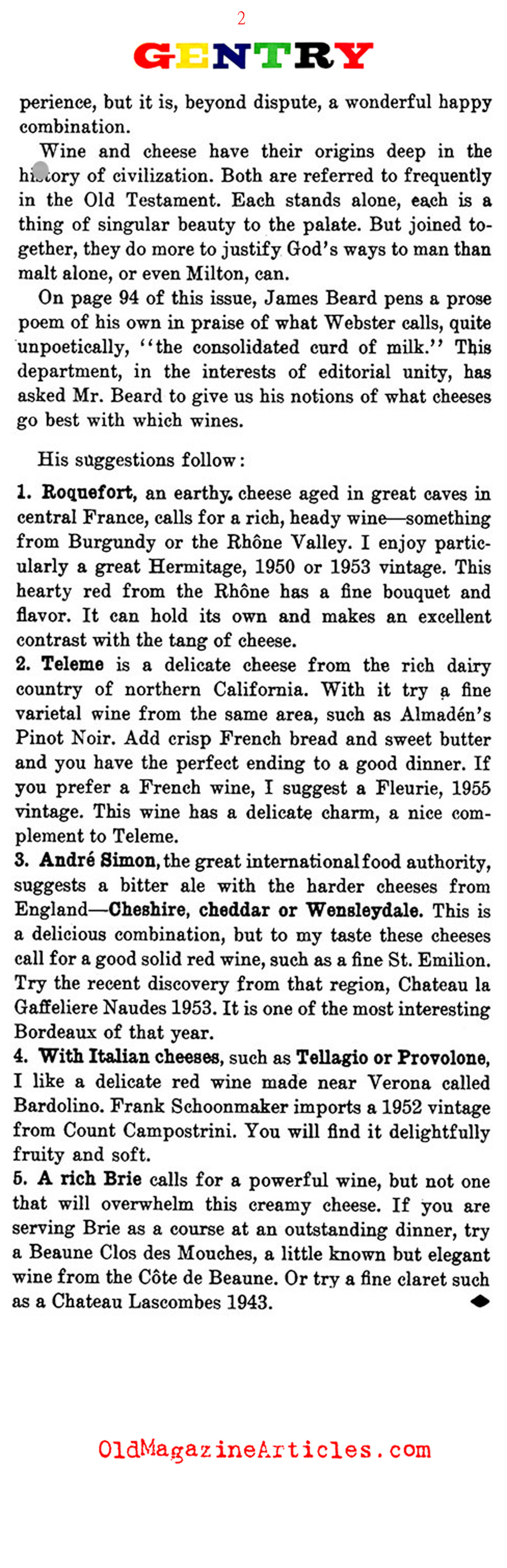 Selecting the Wine and Cheese (Gentry Magazine, 1957)