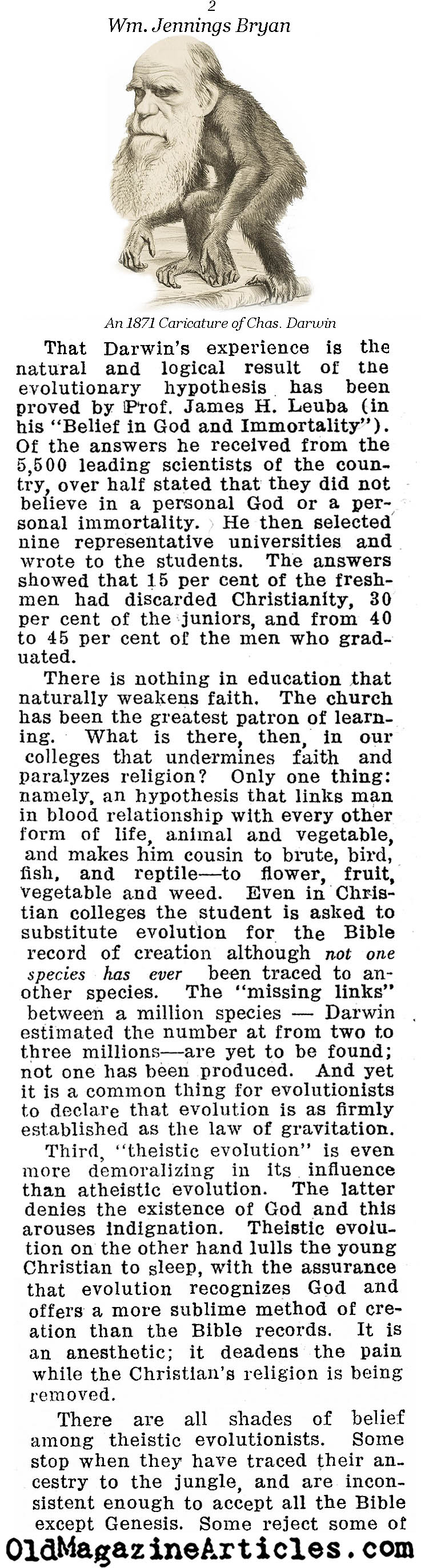 William Jennings Bryan on Evolution (Reader's Digest, 1923)