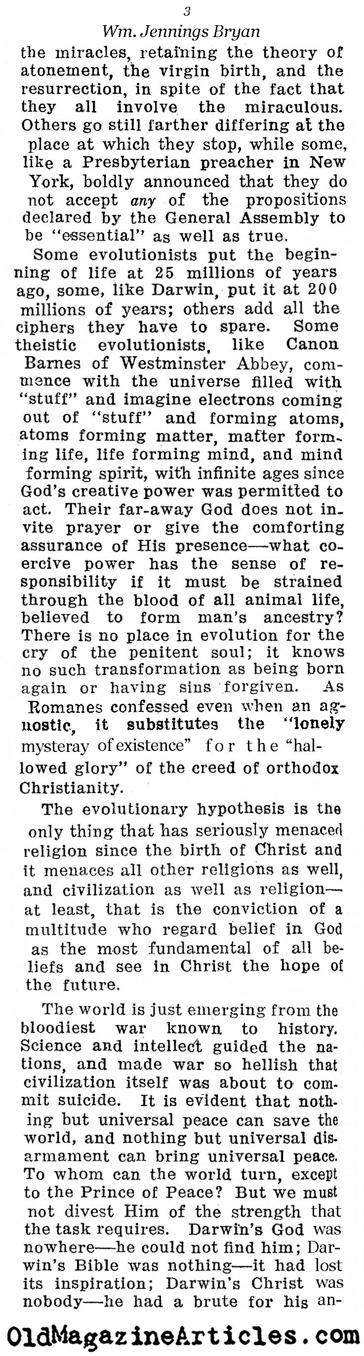 William Jennings Bryan on Evolution (Reader's Digest, 1923)