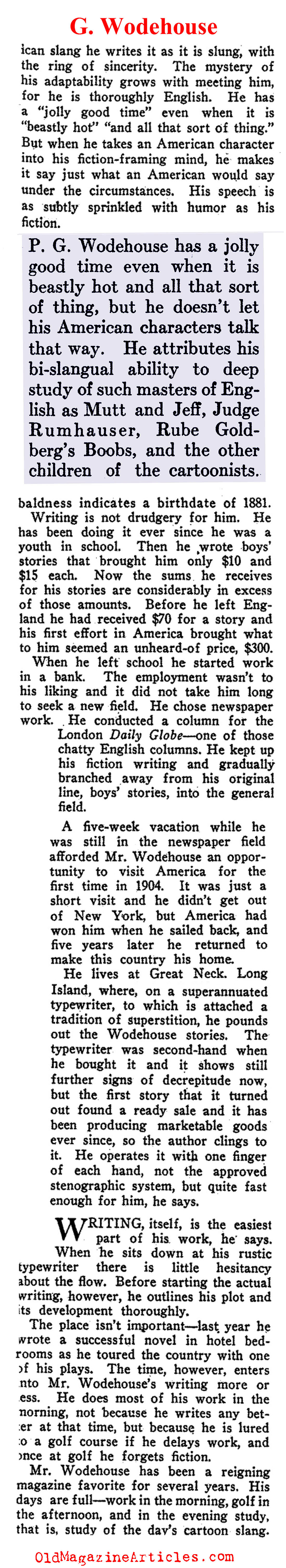 P.G. Wodehouse: Master of American Slang (American Legion Weekly, 1919)