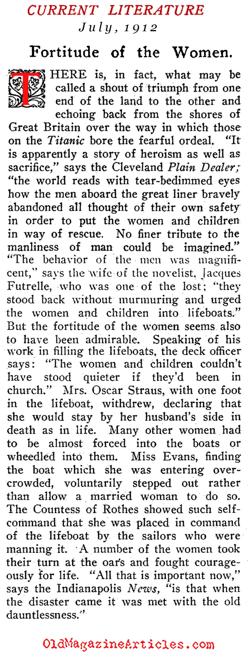 The Bravery of the Women  (Current Literature Magazine, 1912)