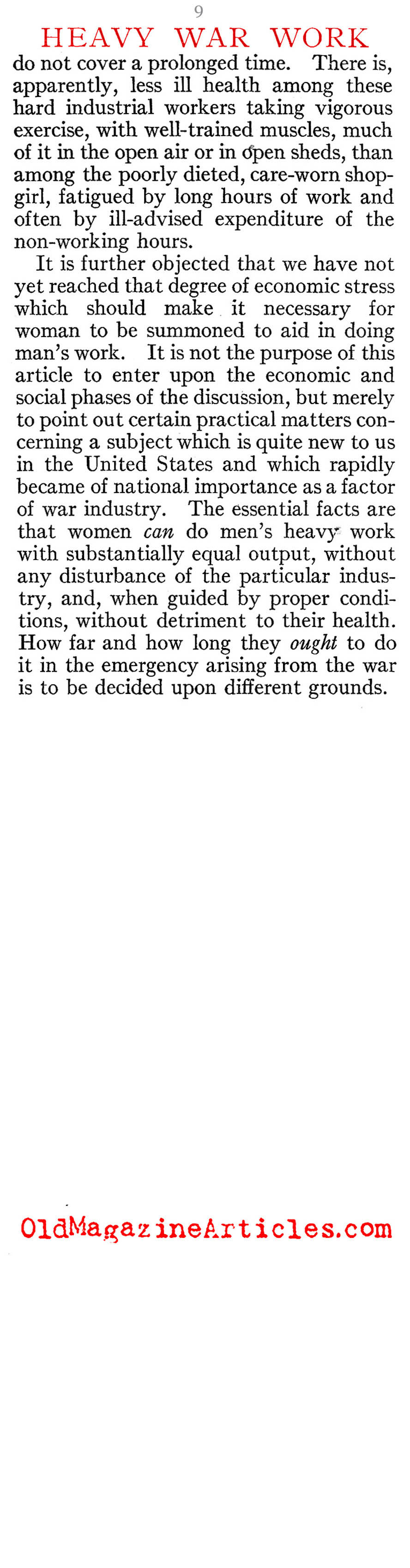 Women Can Do The Heavy War Work (Scribner's Magazine, 1919)