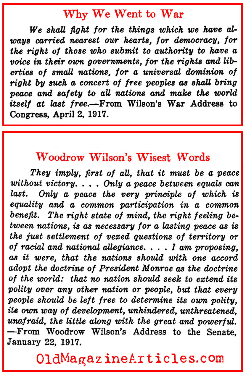 Woodrow Wilson on the War and the Peace (from his Speeches)