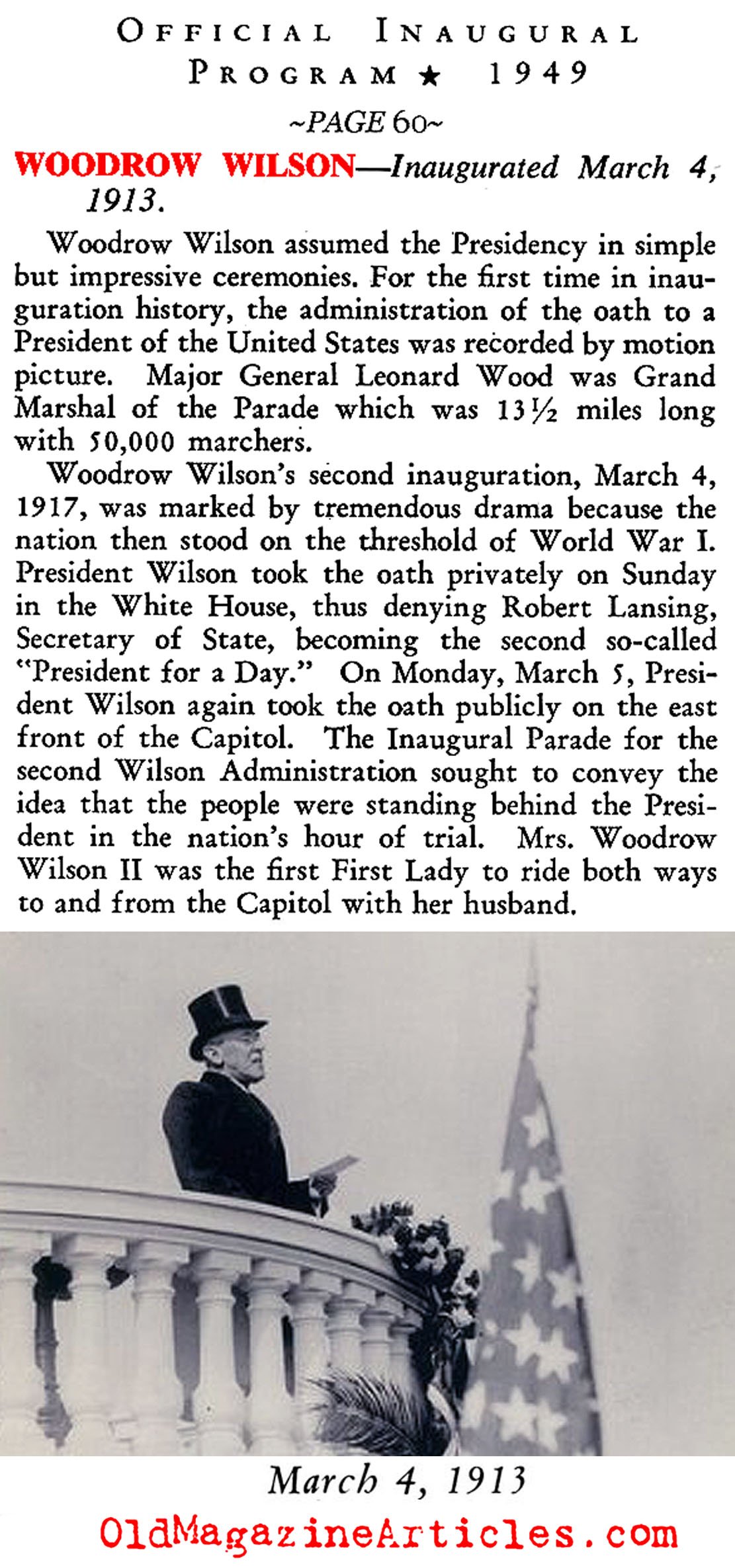 The Inaugurals of Woodrow Wilson (Inaugural Program, 1949)