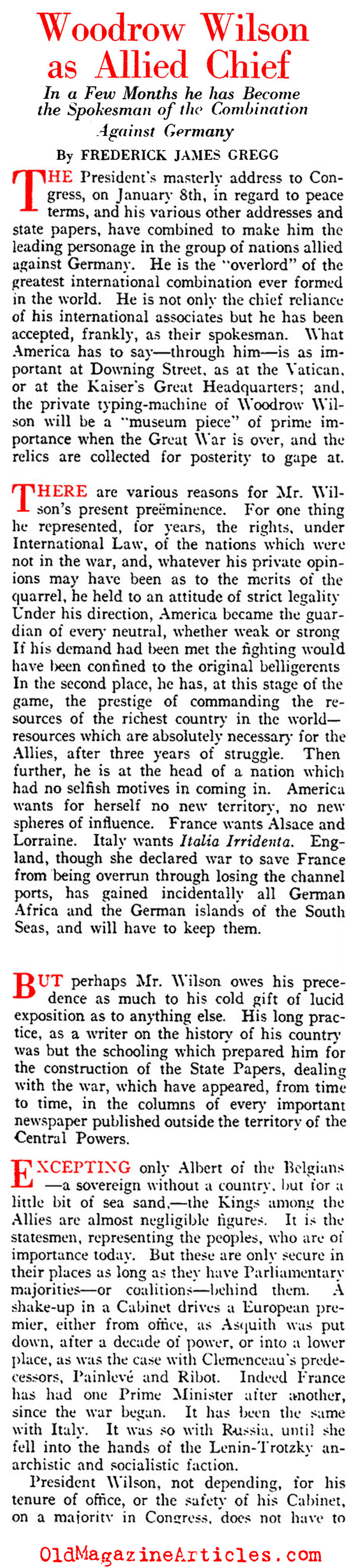 The Wartime Leadership of Woodrow Wilson (Vanity Fair Magazine, 1918)