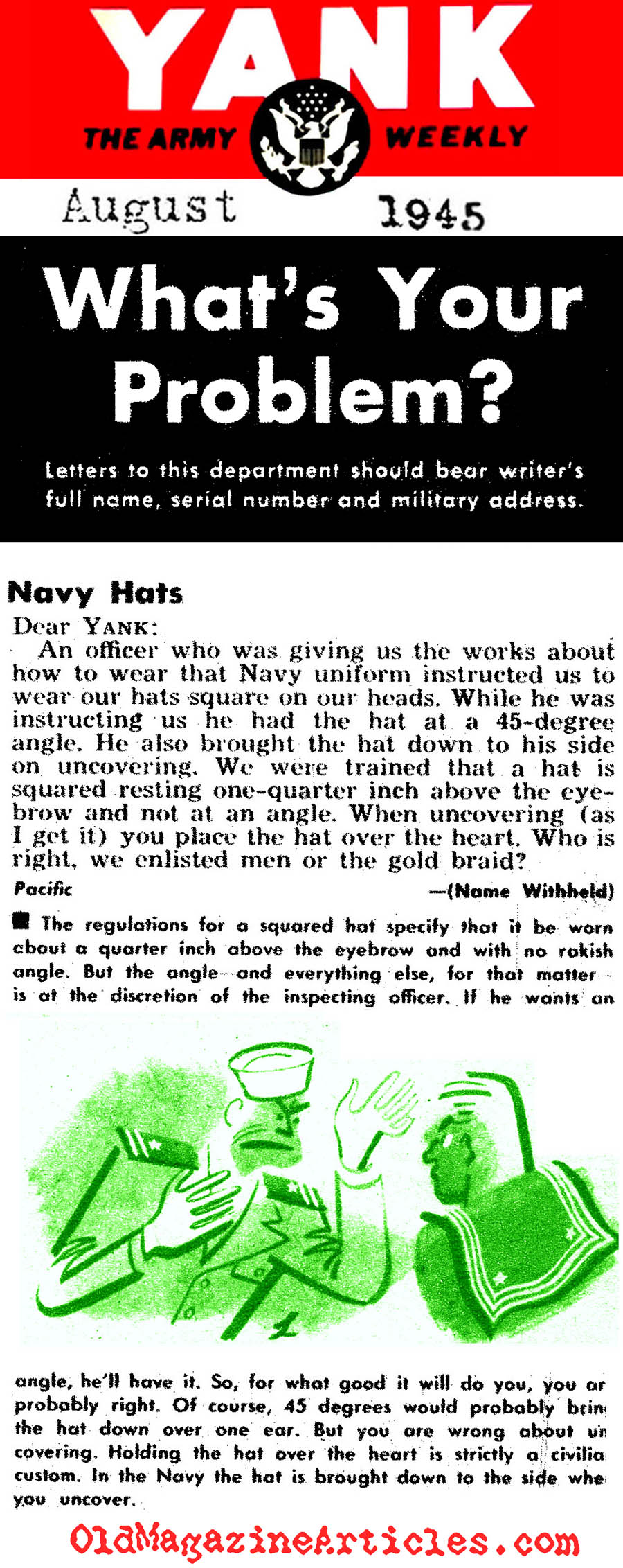 Wearing the U. S. Navy Sailor Hat (Yank, 1945)