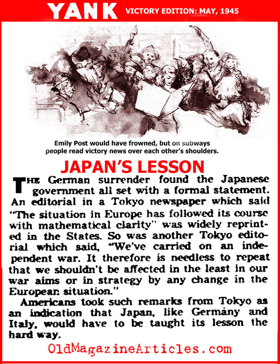 Tokyo's Response to the News of the German Surrender (Yank  Magazine, 1945)