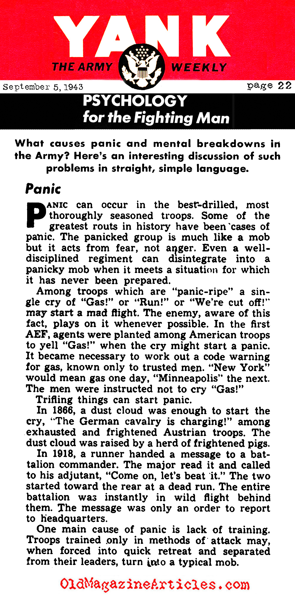 The Psychology of Fear in Combat (Yank Magazine, 1943)