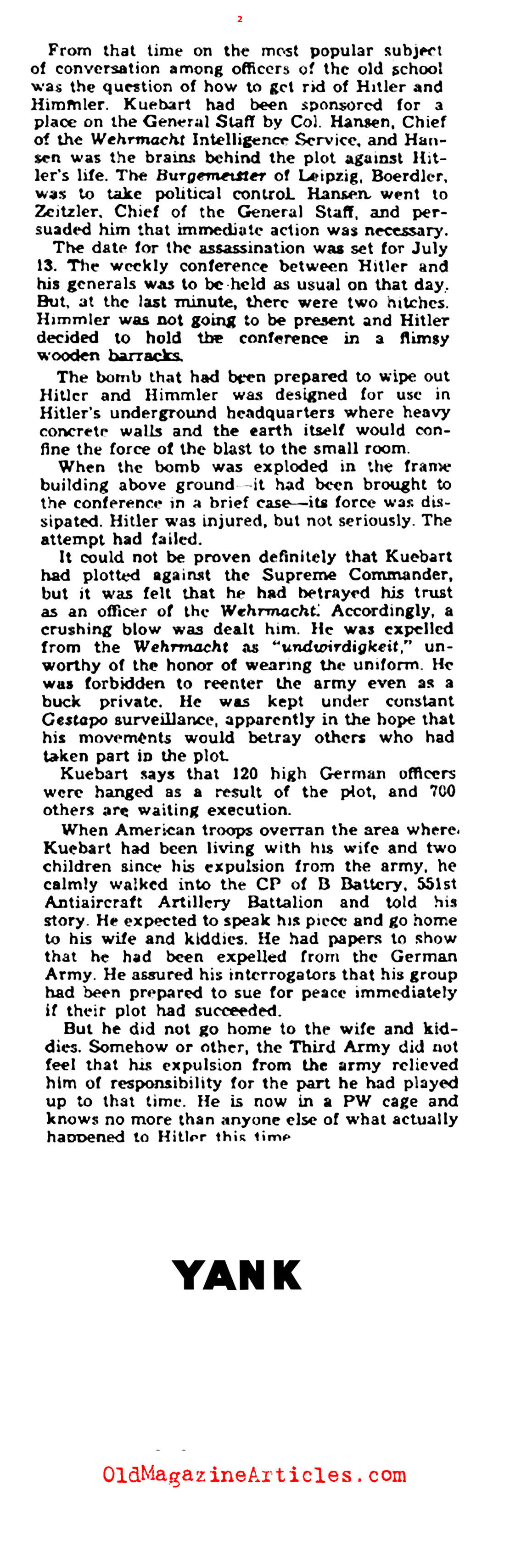 The Plot to Kill Hitler (Yank Magazine, 1945)