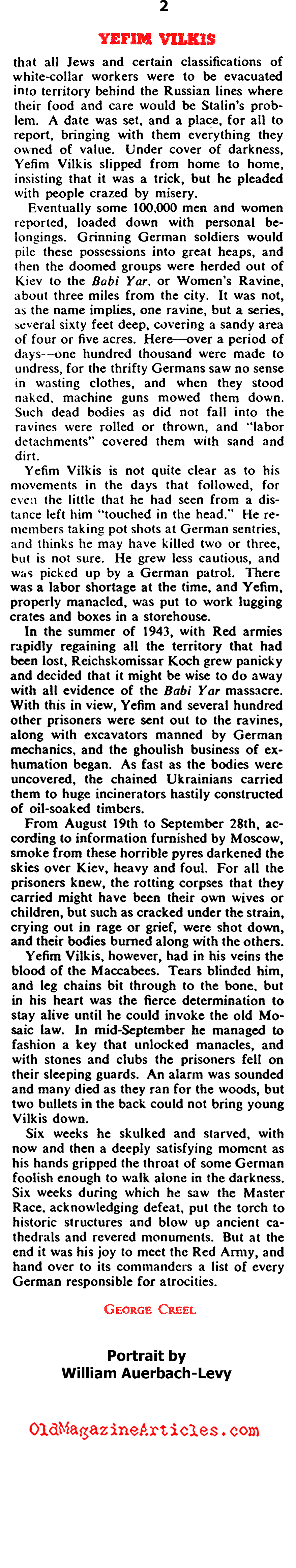 Ukrainian Partisan Witnessed to Nazi Murders at Babi Yar (Collier's Magazine, 1945)