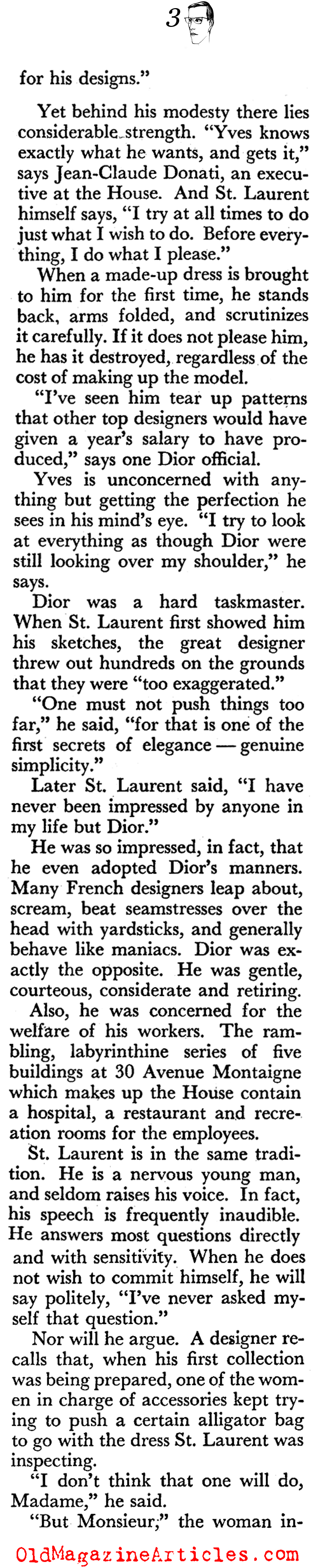 Yves Saint Laurent Takes Over the House of Dior (Coronet Magazine, 1958)