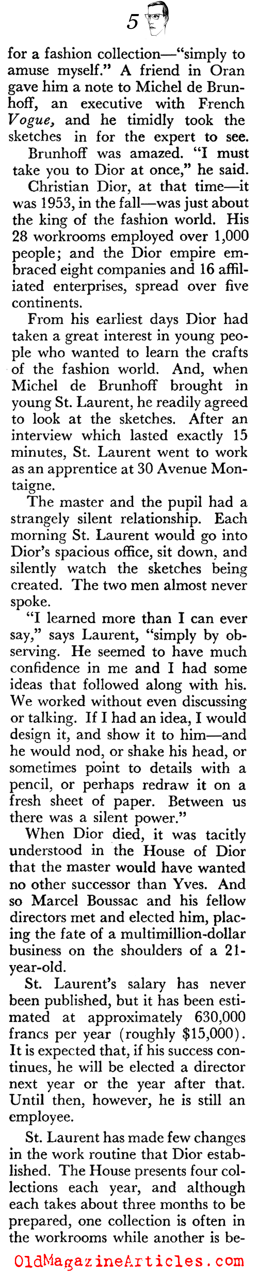 Yves Saint Laurent Takes Over the House of Dior (Coronet Magazine, 1958)