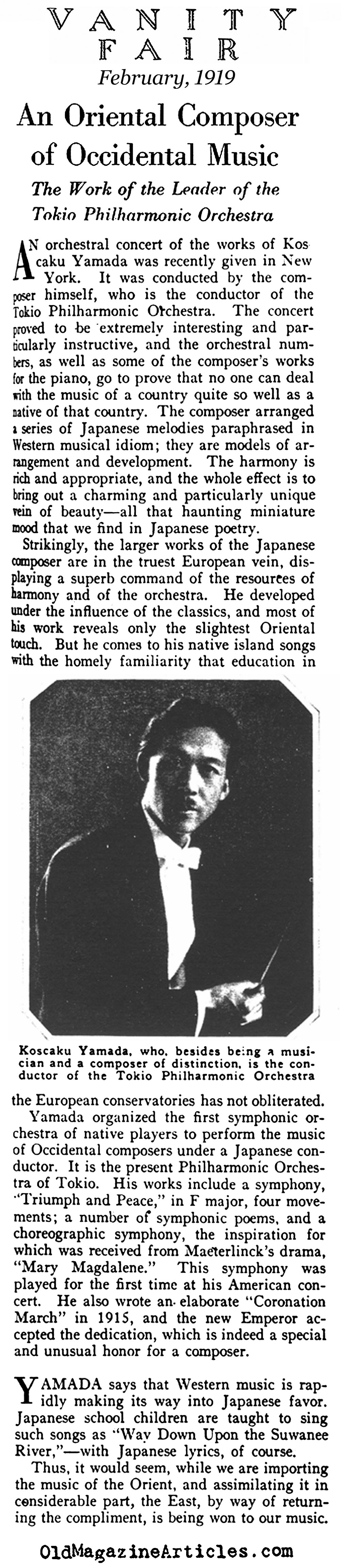 Kosaku Yamada:  The First  Japanese Composer of Operas  (Vanity Fair, 1919)