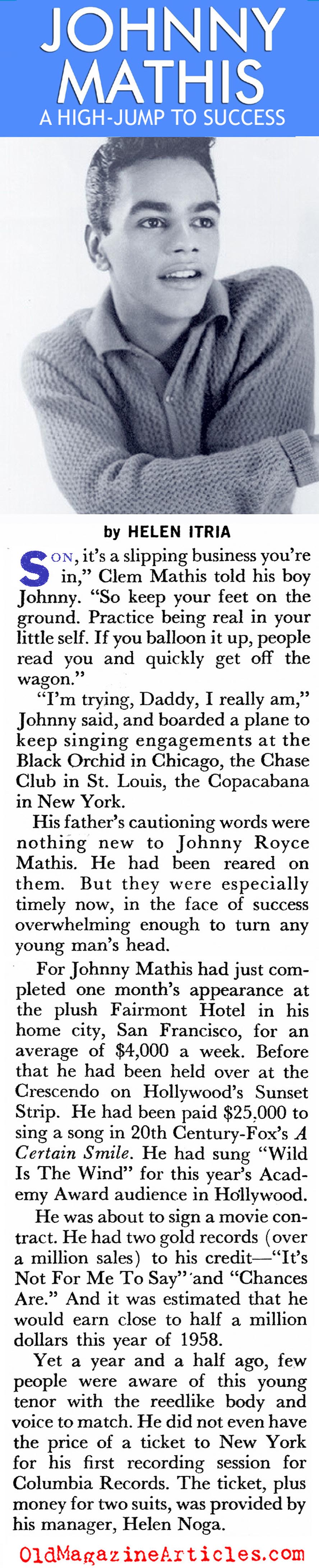 Johnny Mathis (Coronet Magazine, 1957)