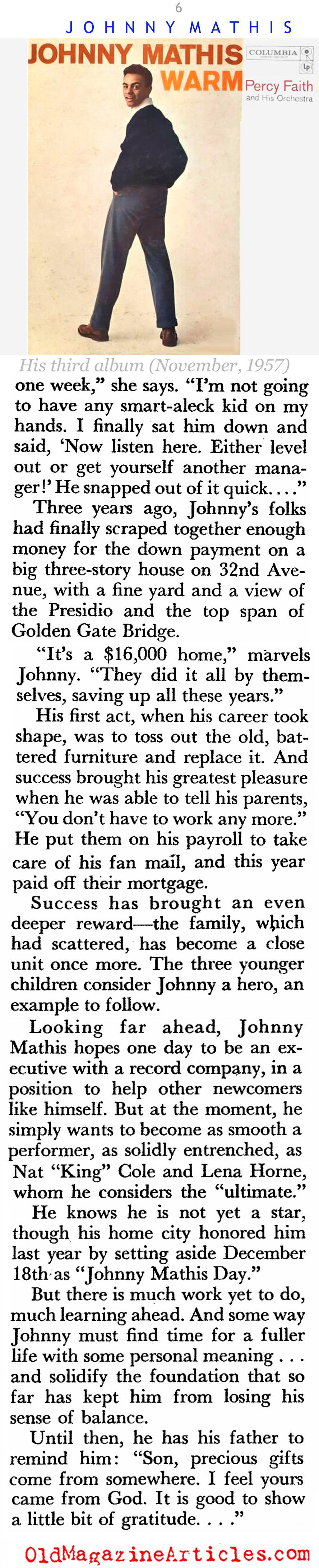 Johnny Mathis (Coronet Magazine, 1957)
