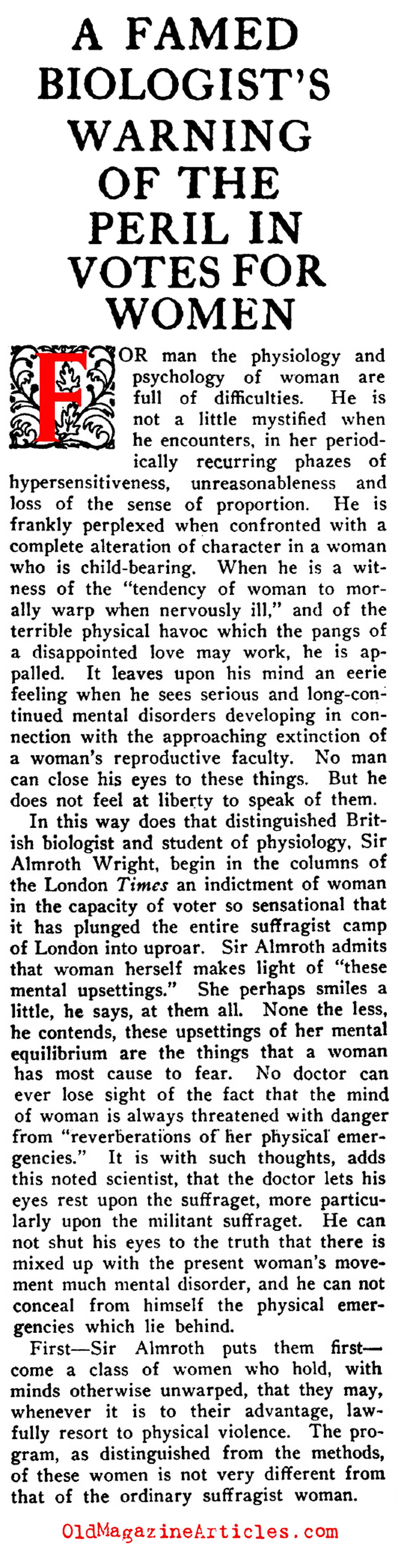 Scientific Proof  That Women Should Not Be Allowed to Vote (Current Opinion, 1912)