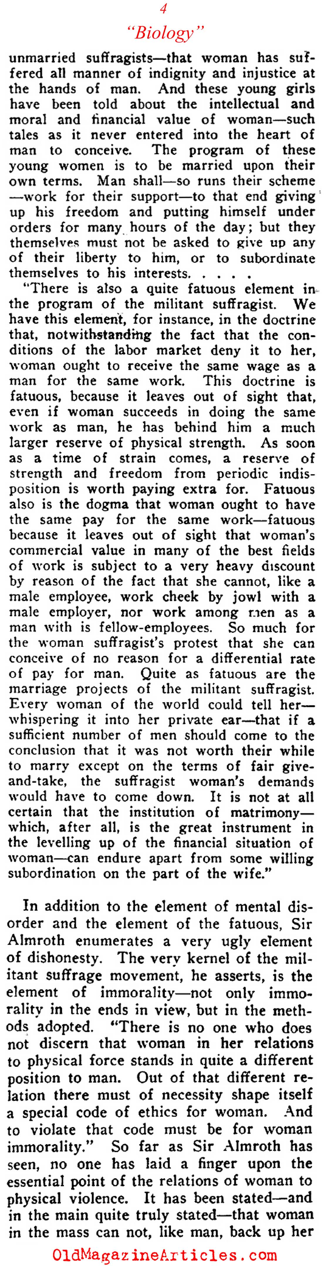 Scientific Proof  That Women Should Not Be Allowed to Vote (Current Opinion, 1912)