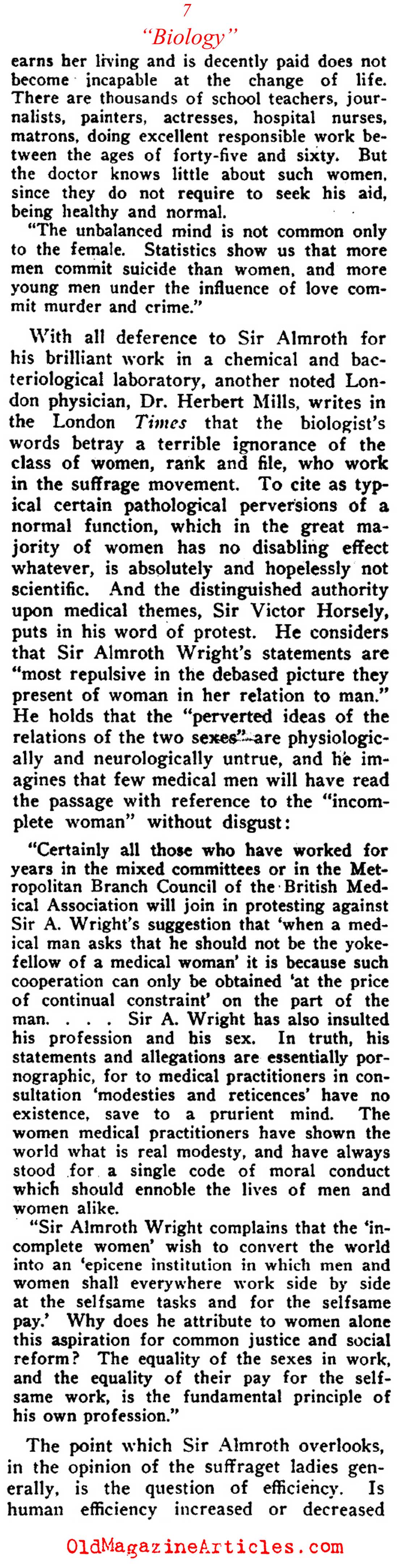 Scientific Proof  That Women Should Not Be Allowed to Vote (Current Opinion, 1912)