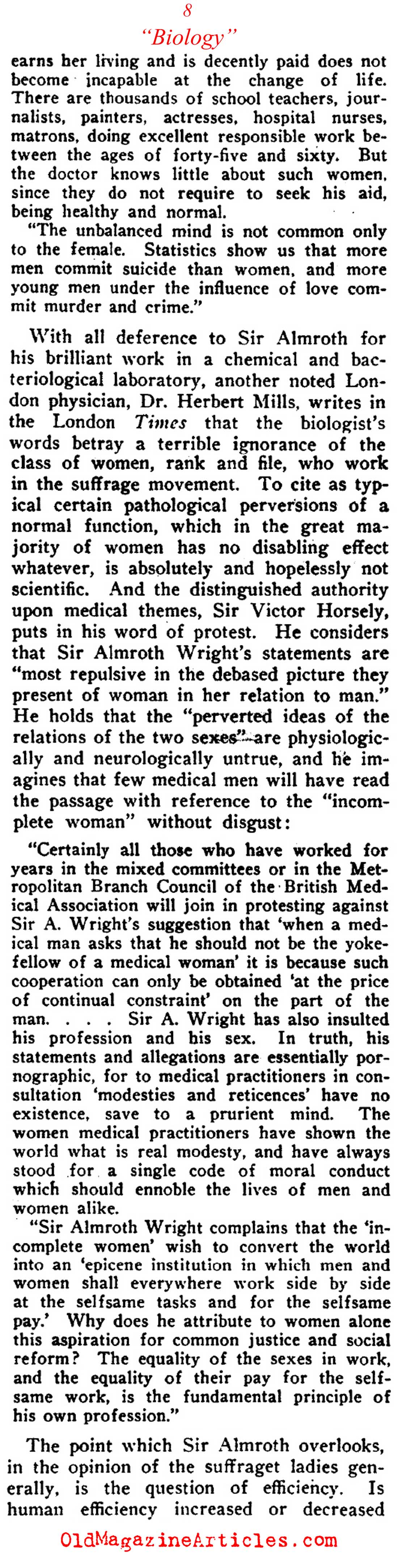 Scientific Proof  That Women Should Not Be Allowed to Vote (Current Opinion, 1912)