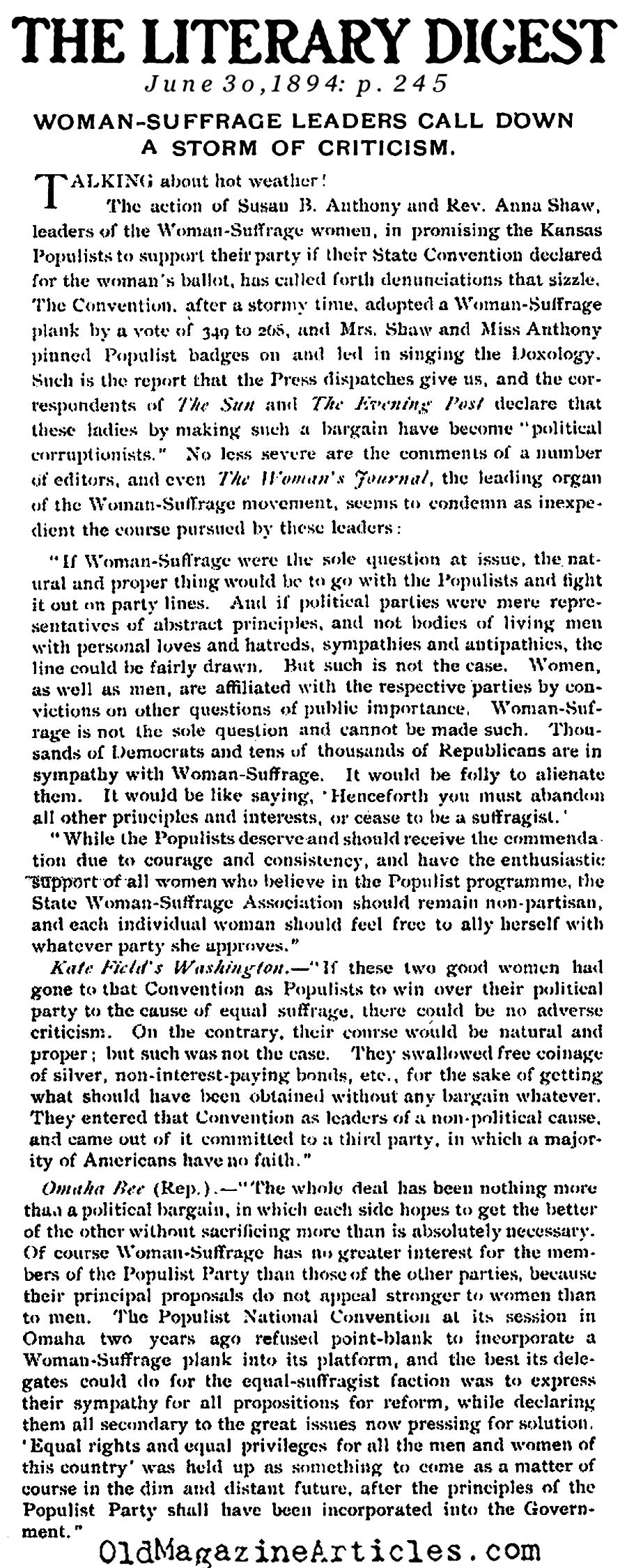 The Suffragettes Appeal To The States (Literary Digest, 1894)