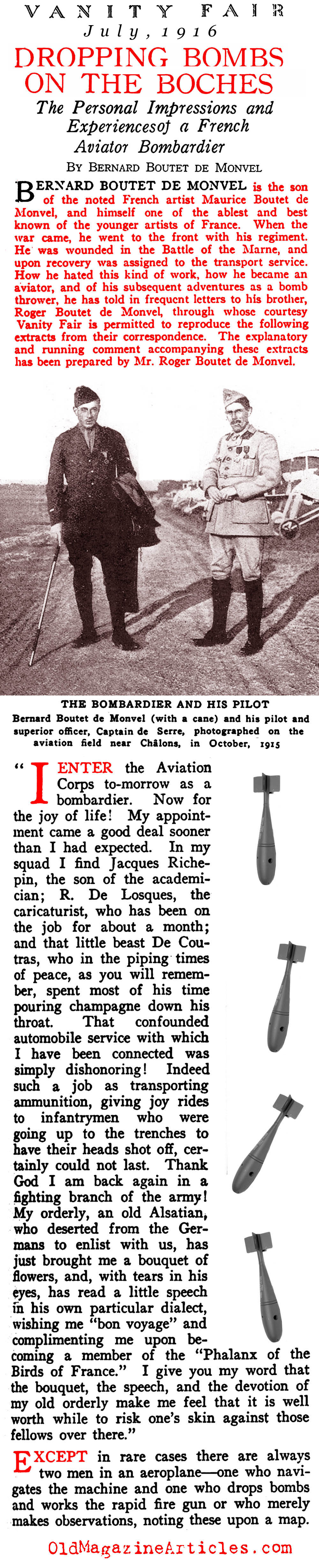 The Experiences of a Bombardier in the Young French Air Corps  (Vanity Fair, 1916)