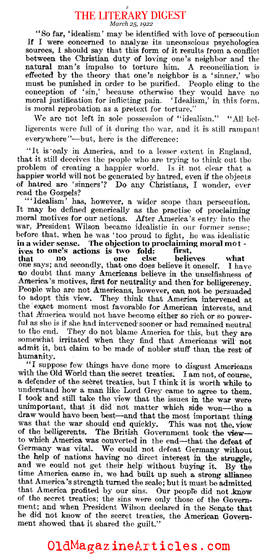 Bertrand Russell on American Intervention  (Literary Digest, 1922)