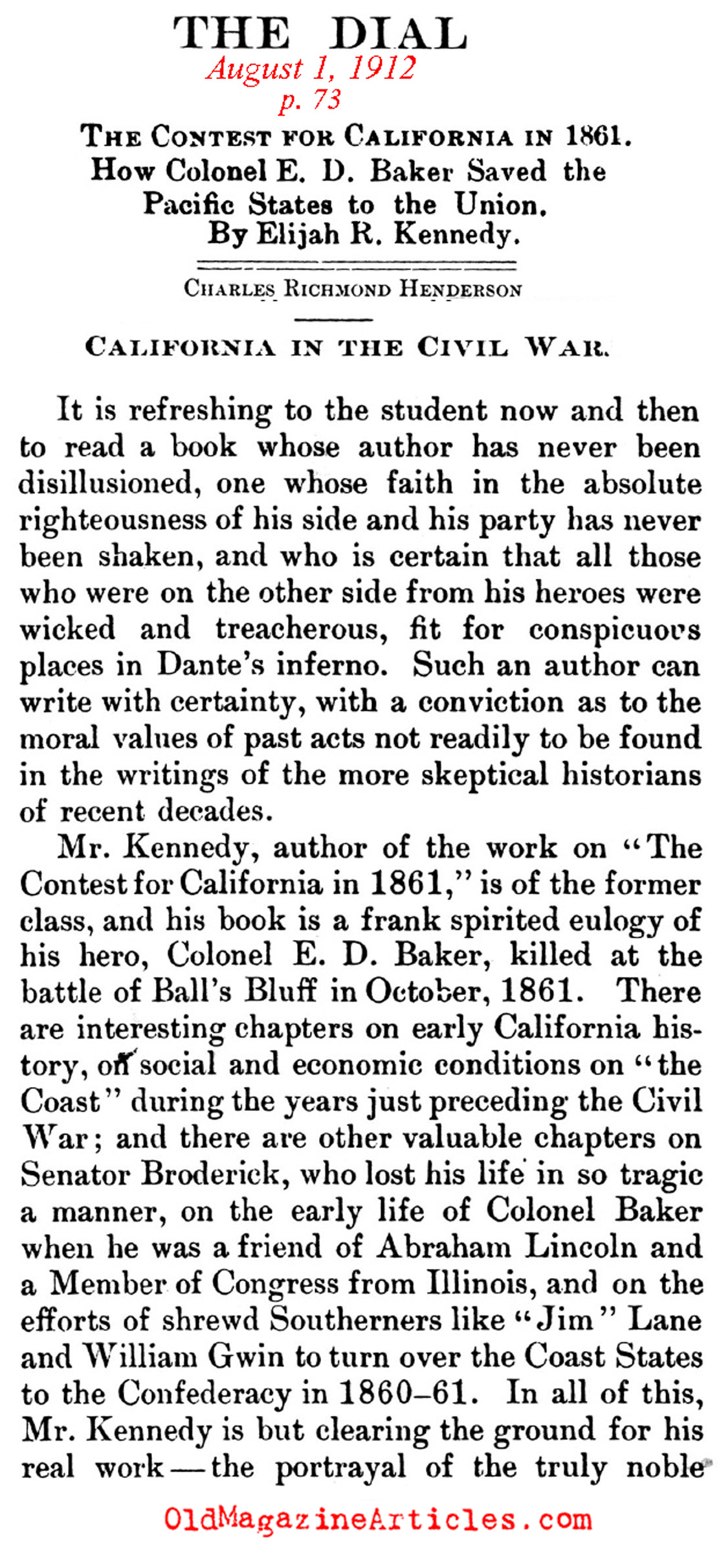 The Struggle for California  (The Dial Magazine, 1912)