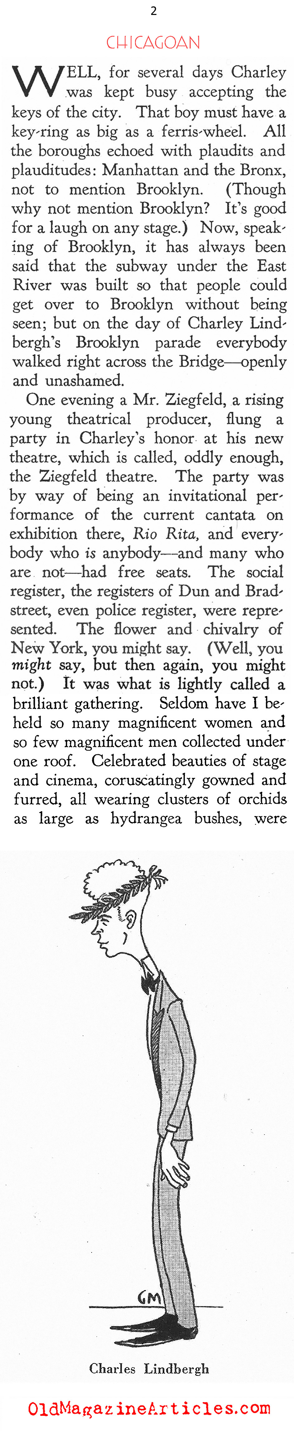 ''Charley'' Lindbergh in Brooklyn (The Chicagoan Magazine, 1927)