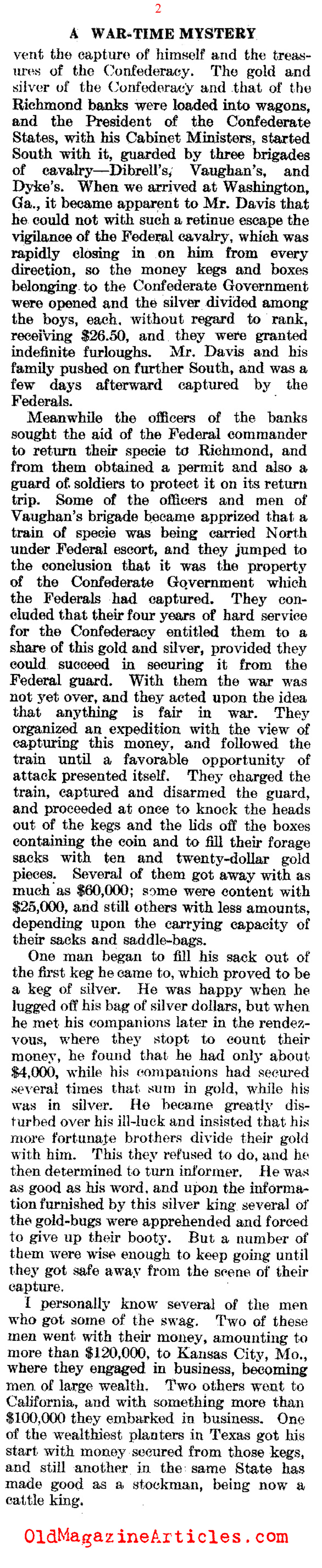 The Missing Confederate Gold (Literary Digest, 1912)