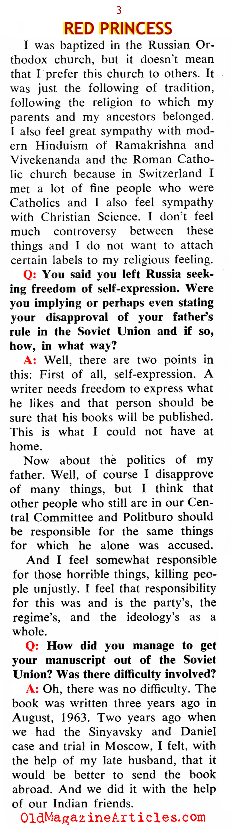 The Defection of Stalin's Daughter (Coronet Magazine, 1967)