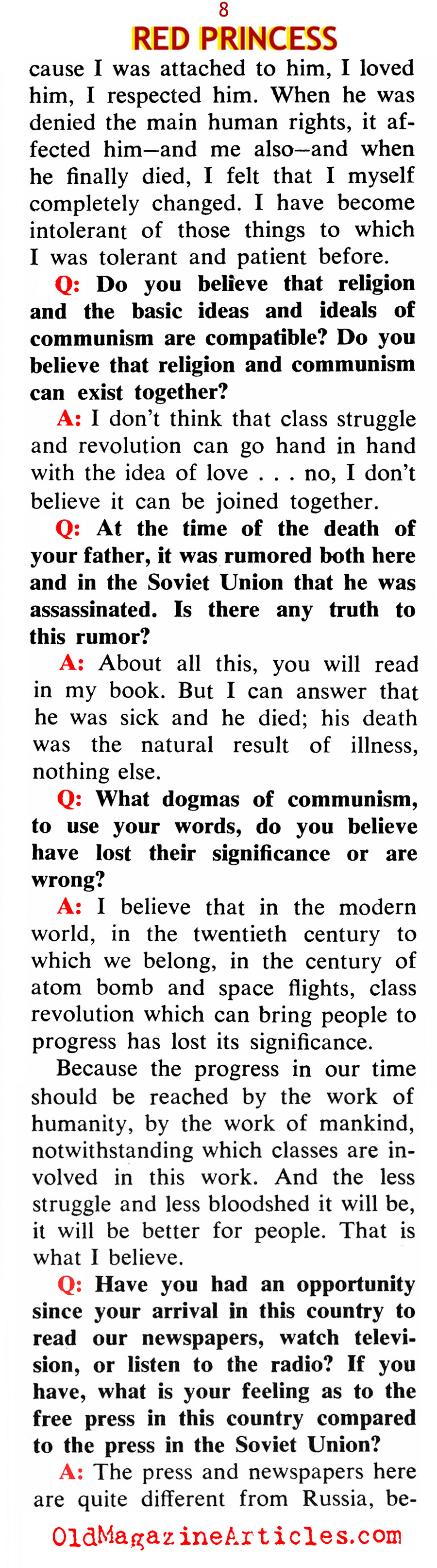 The Defection of Stalin's Daughter (Coronet Magazine, 1967)
