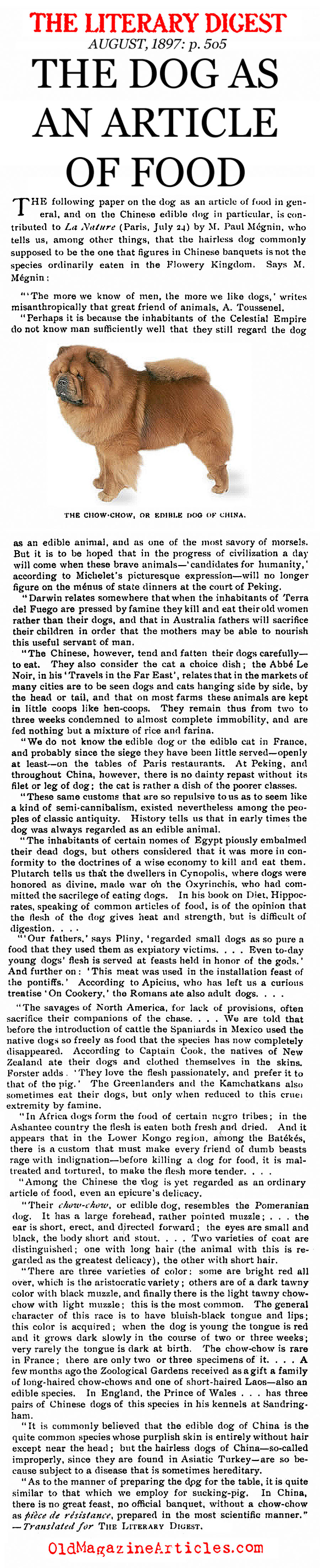 Dogs as a Source of Food (Literary Digest, 1897)