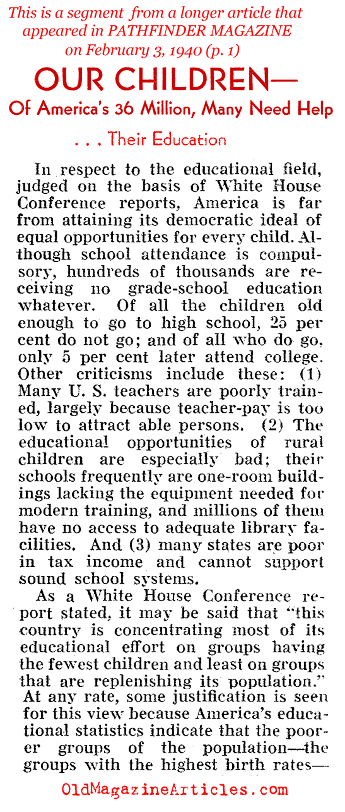 American Schools During the Great Depression (Pathfinder Magazine, 1940)