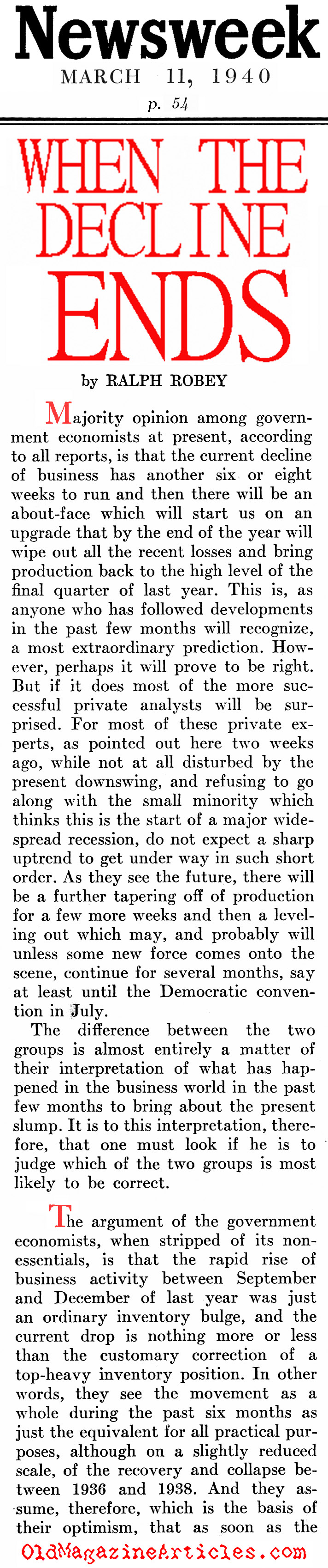 Prosperity's Return (Newsweek Magazine, 1940)