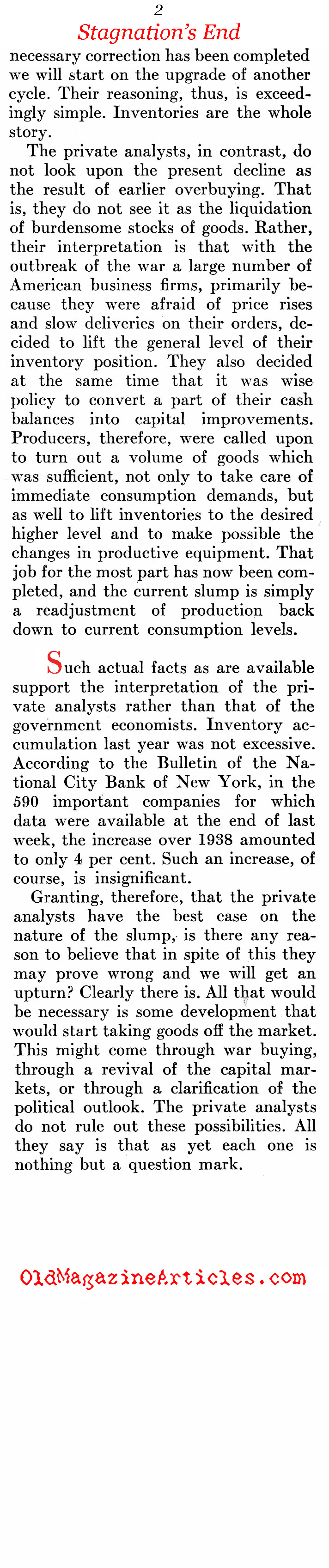 Prosperity's Return (Newsweek Magazine, 1940)