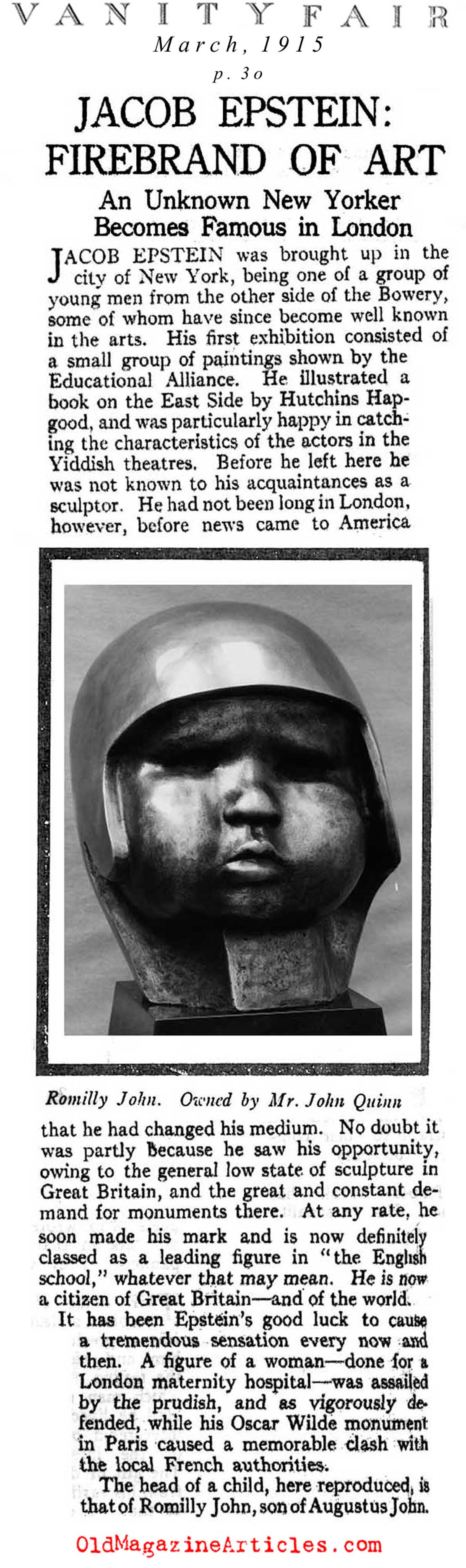 Jacob Epstein: Firebrand of Art (Vanity Fair Magazine, 1915)