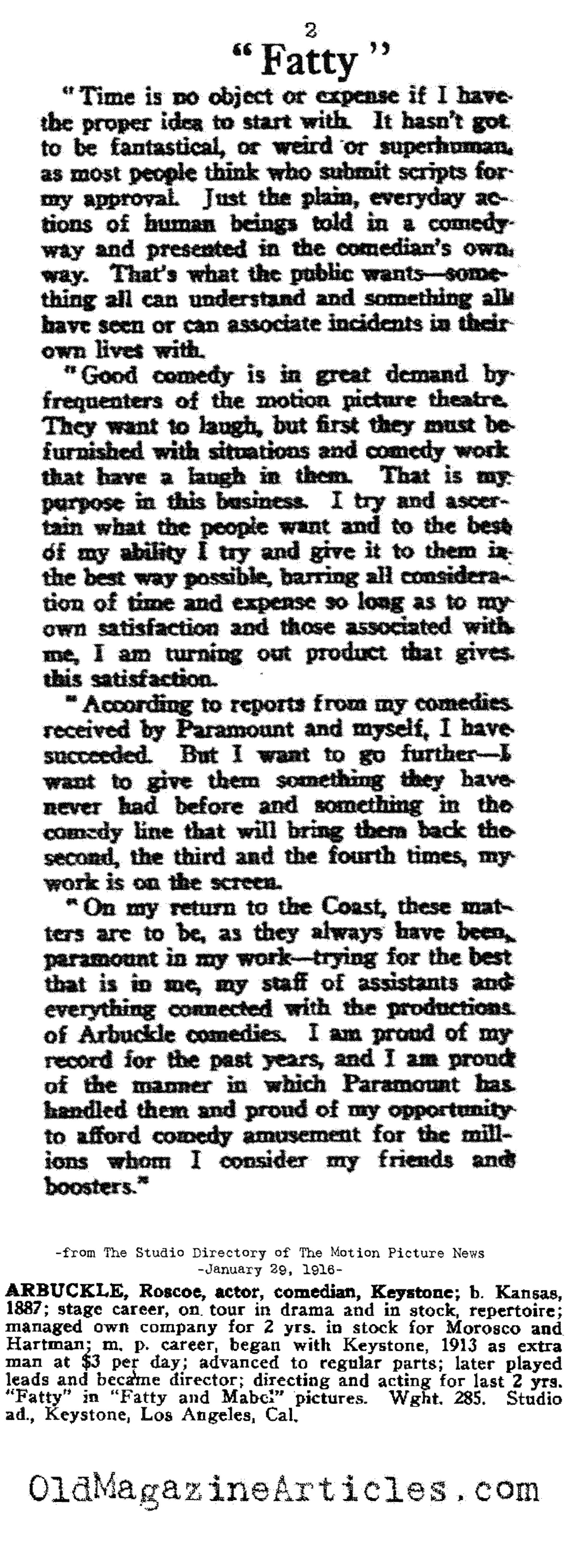 Fatty Arbuckle Has Something to Say... (Motion Picture News, 1919)