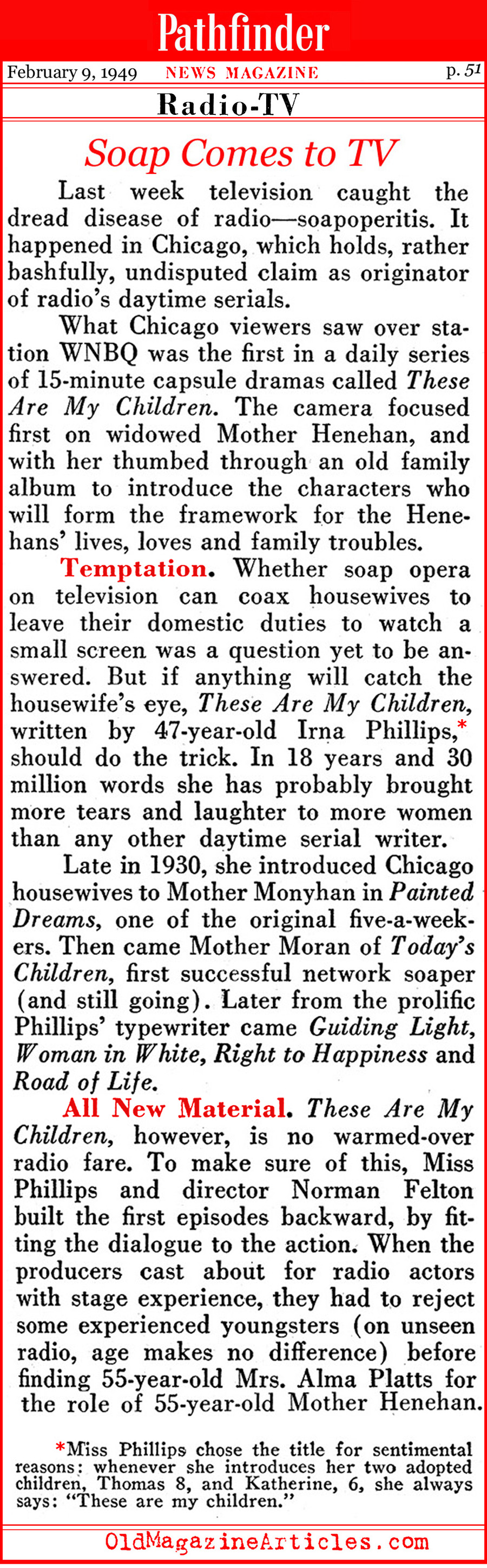 Soap Operas Come to Television (Pathfinder Magazine, 1949)