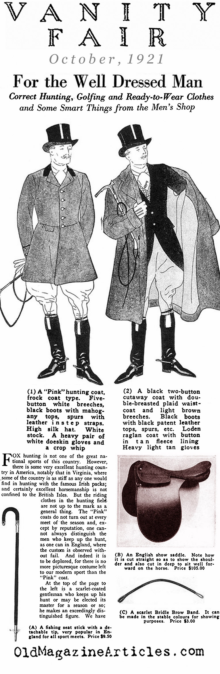 Clothing for Fox Hunters and Wall Streeters  (Vanity Fair Magazine, 1921)