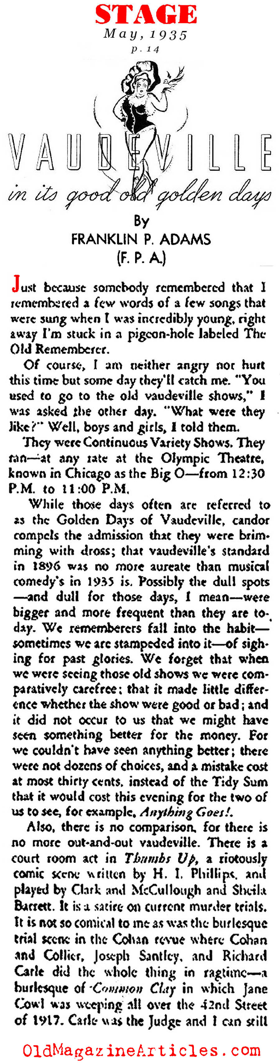 Chicago Vaudeville Remembered (Stage Magazine, 1935)