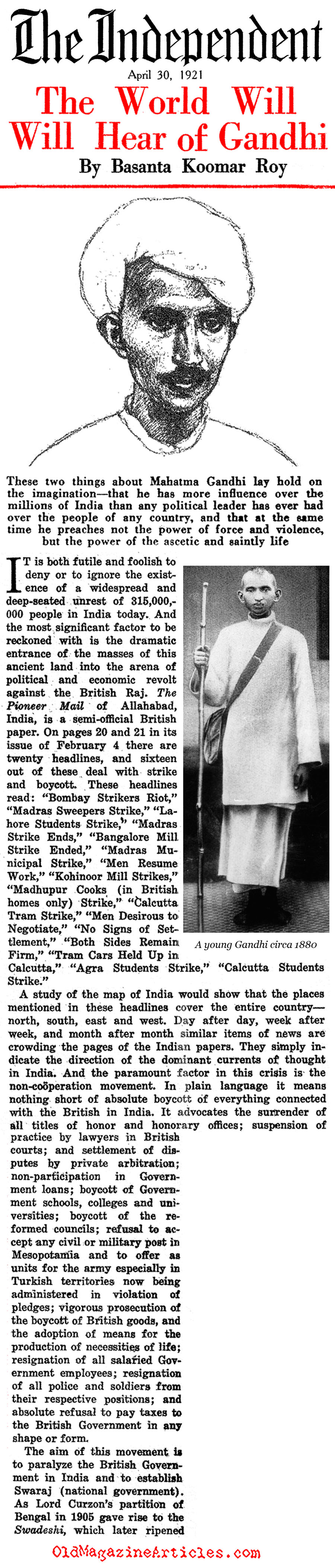  A Profile of Mahatma Gandhi (The Independent, 1921)