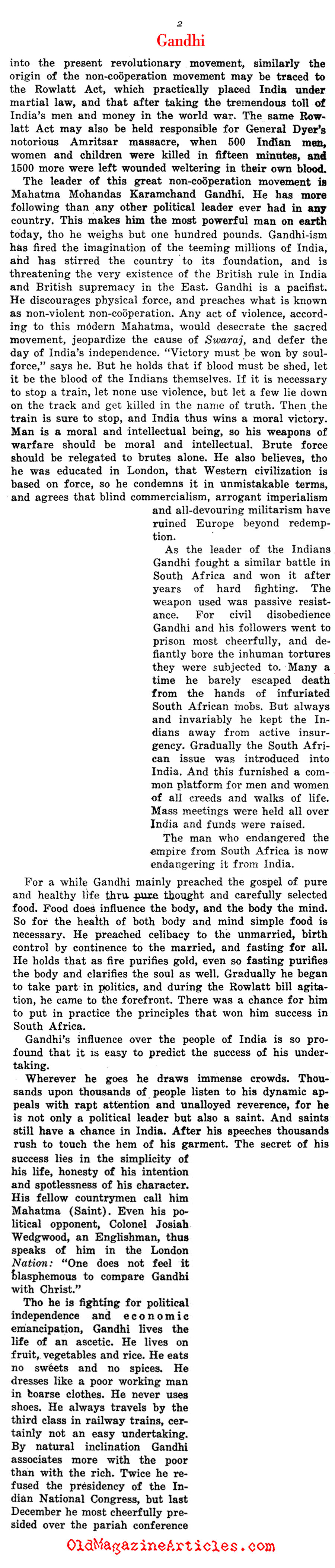  A Profile of Mahatma Gandhi (The Independent, 1921)
