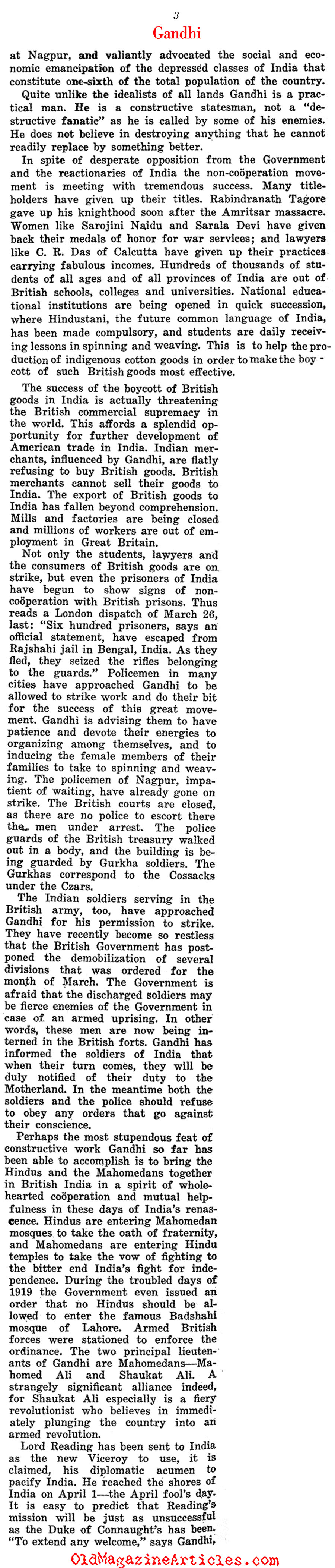  A Profile of Mahatma Gandhi (The Independent, 1921)