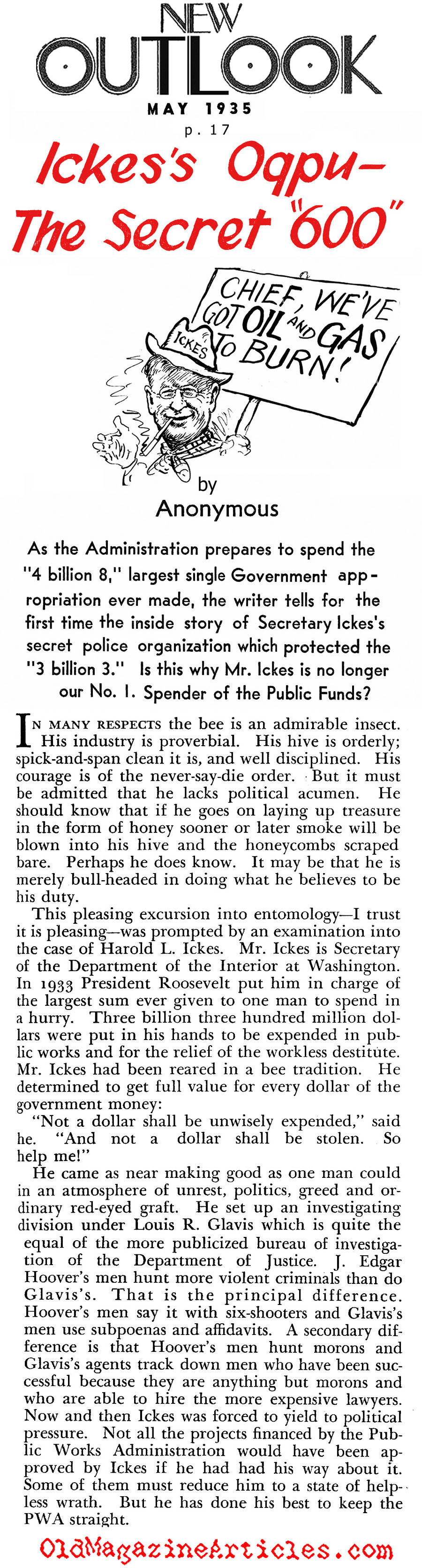 Harold Ickes Wrote the Relief Checks (New Outlook, 1935)
