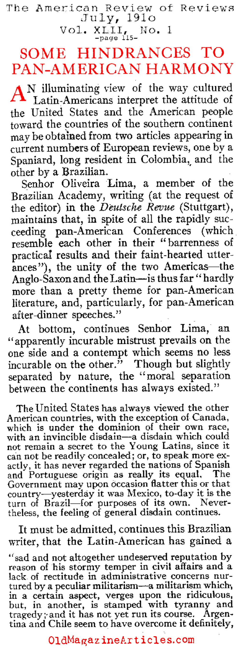 The Anglo-Saxon North and the Latin - American South in 1910 (Review of Reviews, 1910)