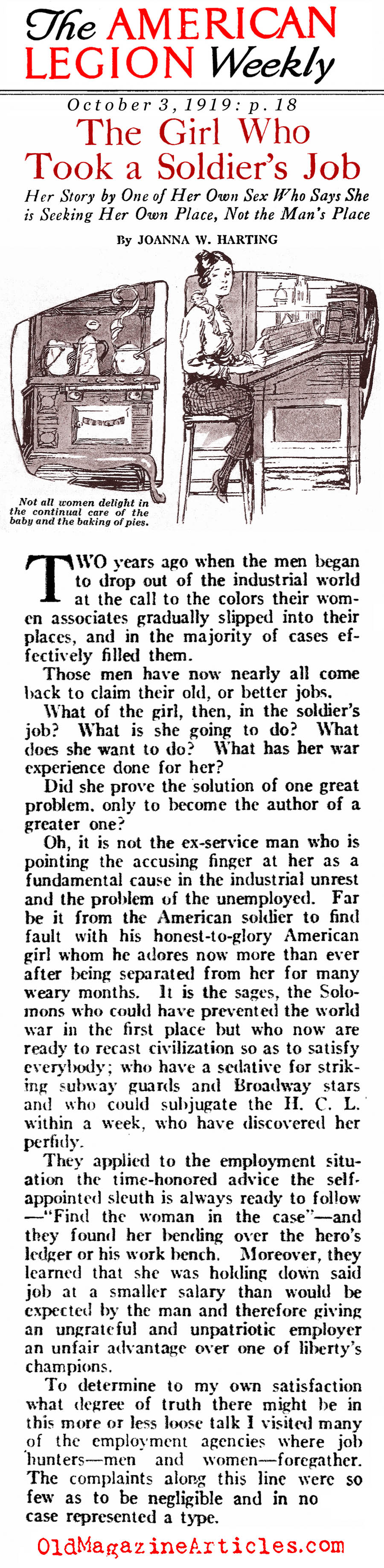 ''The Woman Who Took A Soldier's Job'' (American Legion Weekly, 1919)