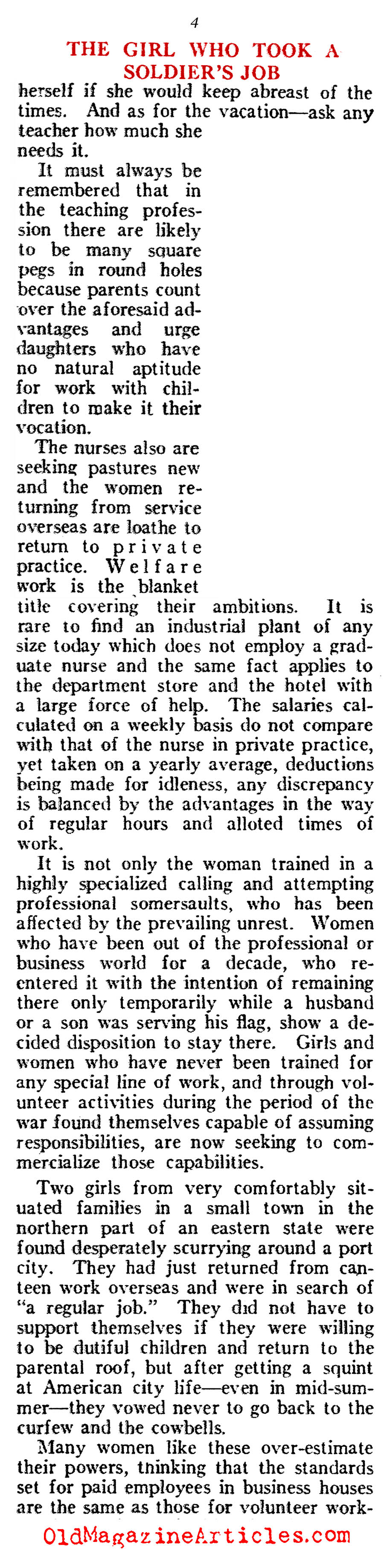 ''The Woman Who Took A Soldier's Job'' (American Legion Weekly, 1919)